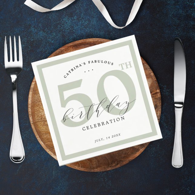 Elegant Eucalyptus Green 50th Birthday Party paper Napkin (Creator Uploaded)
