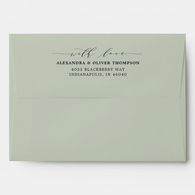 Elegant Eucalyptus Green Floral Pre-Addressed Envelope (Back (Top Flap))