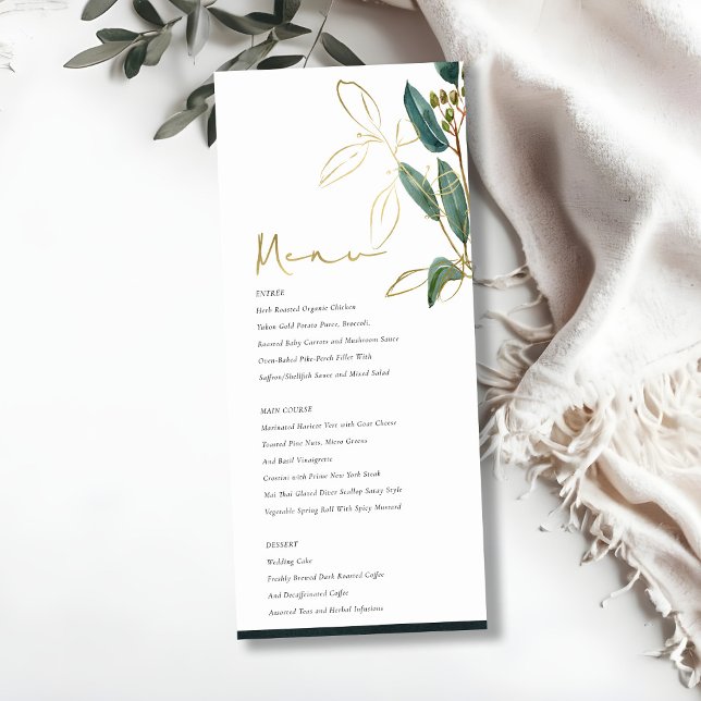 ELEGANT EUCALYPTUS GREEN GOLD FOLIAGE WEDDING  MENU (Creator Uploaded)