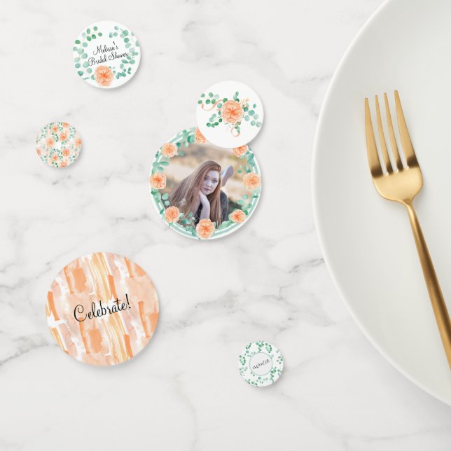 Elegant Eucalyptus Green Peach Floral Confetti (Group)