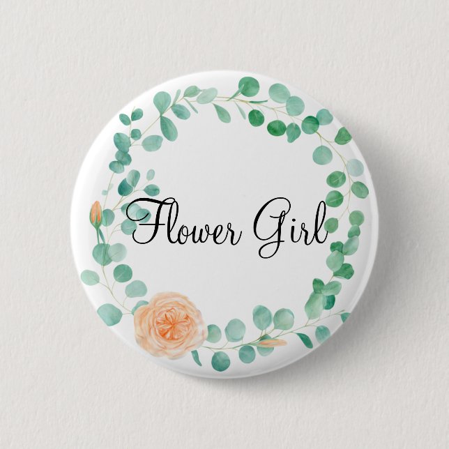 Elegant Eucalyptus Green Peach Floral Flower Girl 6 Cm Round Badge (Front)