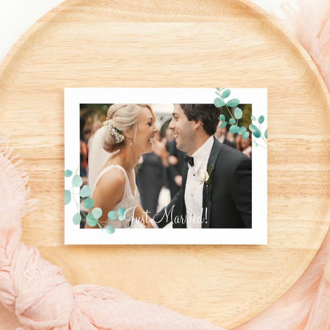 Elegant Eucalyptus Green Peach Floral Just Married (Creator Uploaded)