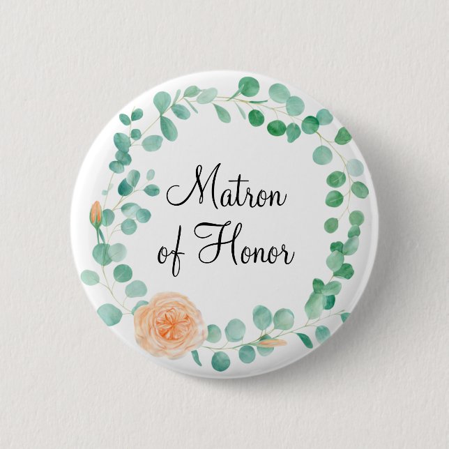 Elegant Eucalyptus Green Peach Matron of Honour 6 Cm Round Badge (Front)
