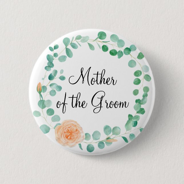 Elegant Eucalyptus Green Peach Mother of the Groom 6 Cm Round Badge (Front)