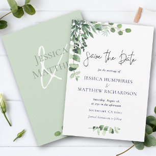 Elegant Eucalyptus Green White Wedding Flat Save The Date