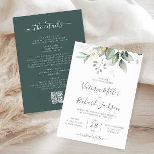Elegant Eucalyptus Greenery All In One QR Wedding Invitation