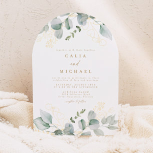 Elegant Eucalyptus Greenery and Gold Wedding Arch Invitation