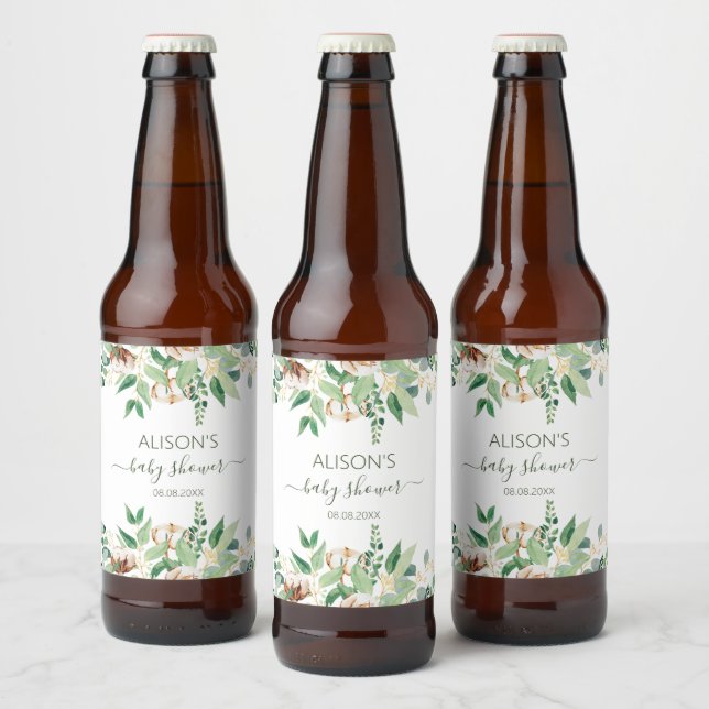 Elegant Eucalyptus Greenery Baby Shower  Beer Bottle Label (Bottles)