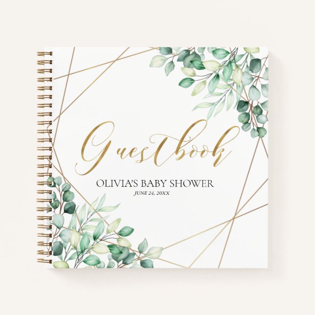 Elegant Eucalyptus Greenery Baby Shower Guestbook Notebook (Front)