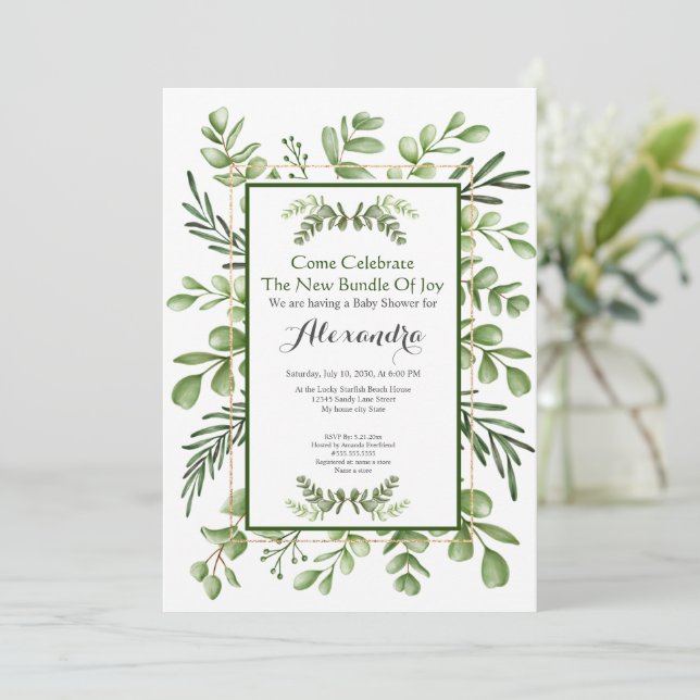 Elegant Eucalyptus Greenery Baby Shower invitation (Standing Front)