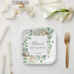 Elegant Eucalyptus Greenery Baby Shower Square Paper Plate