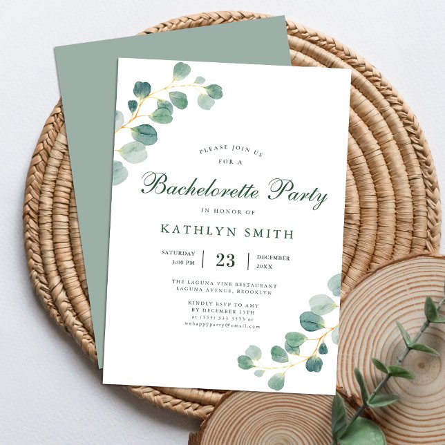 Elegant Eucalyptus Greenery Bachelorette Party Invitation (Creator Uploaded)