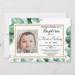 Elegant Eucalyptus Greenery Baptism Invitation