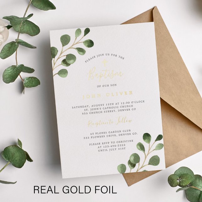 Elegant eucalyptus greenery Baptism real gold (Creator Uploaded)