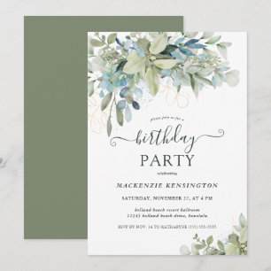 Elegant Eucalyptus Greenery Birthday Party Invitation