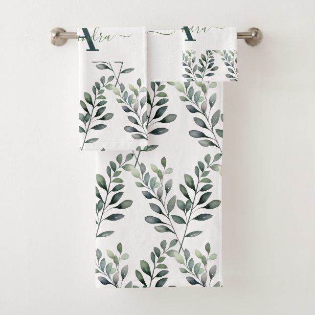 Elegant Eucalyptus Greenery Botanical Towel Set (Insitu)