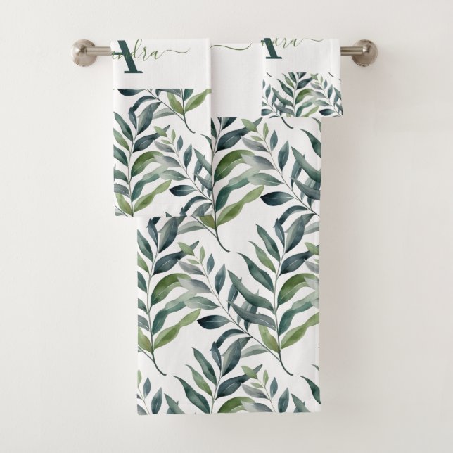 Elegant Eucalyptus Greenery Botanical Towel Set (Insitu)