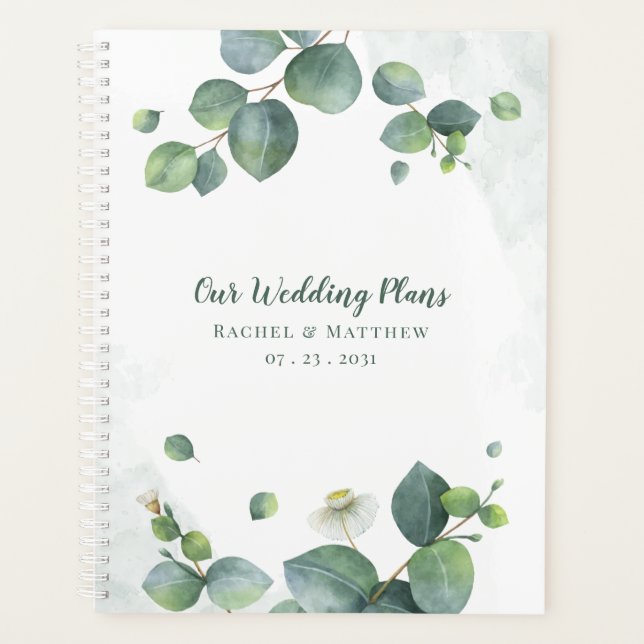 Elegant Eucalyptus Greenery Botanical Wedding Plan Planner (Front)