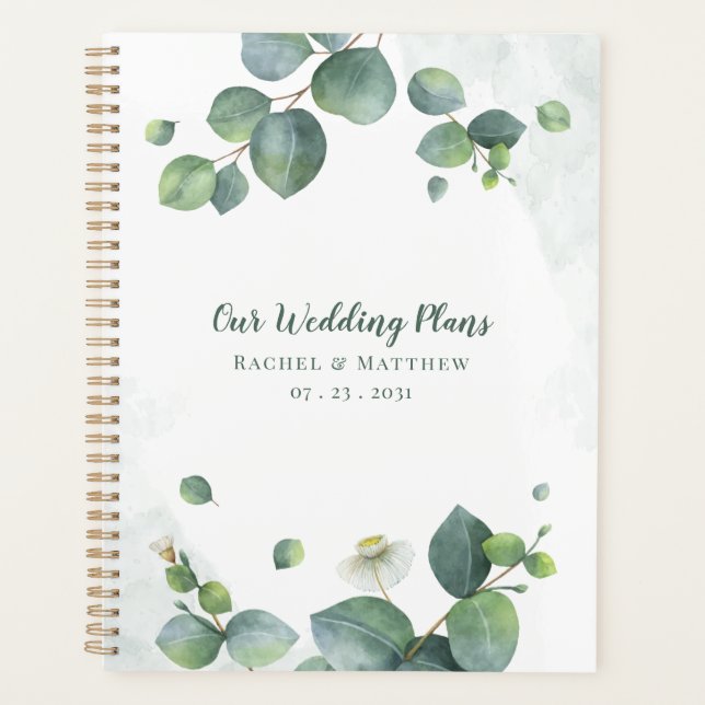 Elegant Eucalyptus Greenery Botanical Wedding Planner (Front)