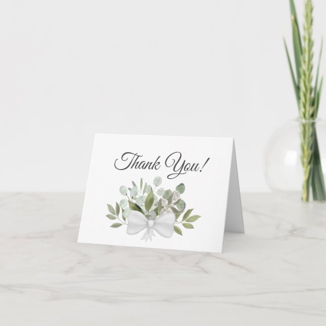 Elegant Eucalyptus Greenery Bouquet Wedding Photo Thank You Card (Front)