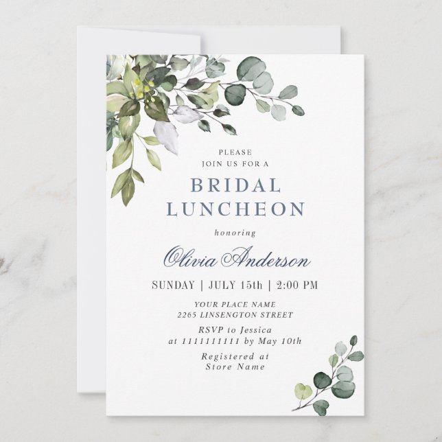 Elegant Eucalyptus Greenery Bridal Luncheon Invitation (Front)