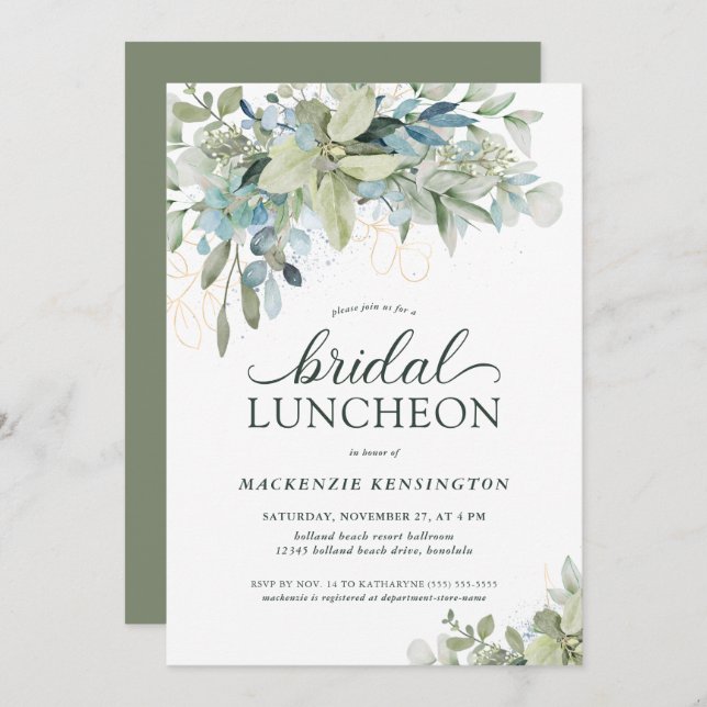 Elegant Eucalyptus Greenery Bridal Luncheon Invitation (Front/Back)