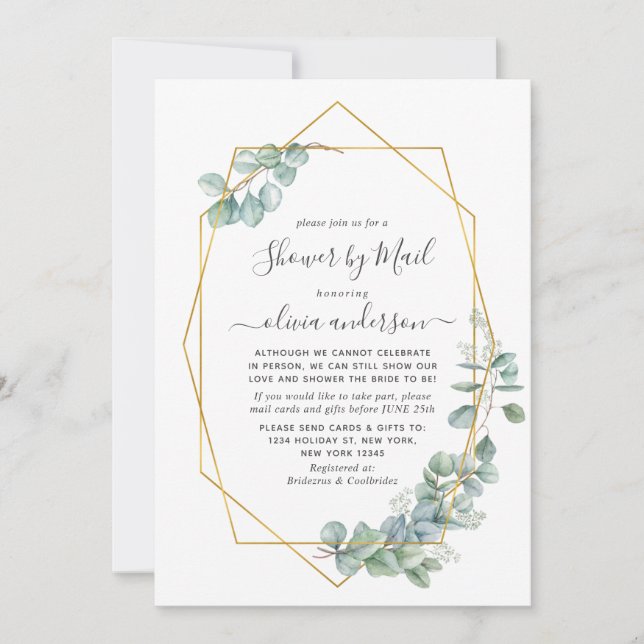 Elegant Eucalyptus Greenery Bridal Shower by Mail Invitation (Front)