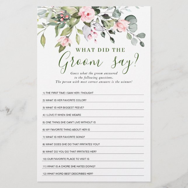Elegant Eucalyptus Greenery Bridal Shower Game (Front)