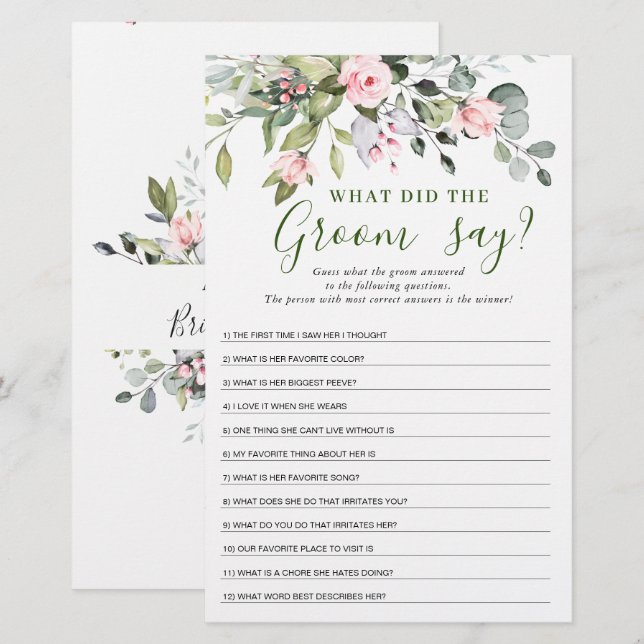 Elegant Eucalyptus Greenery Bridal Shower Game (Front/Back)