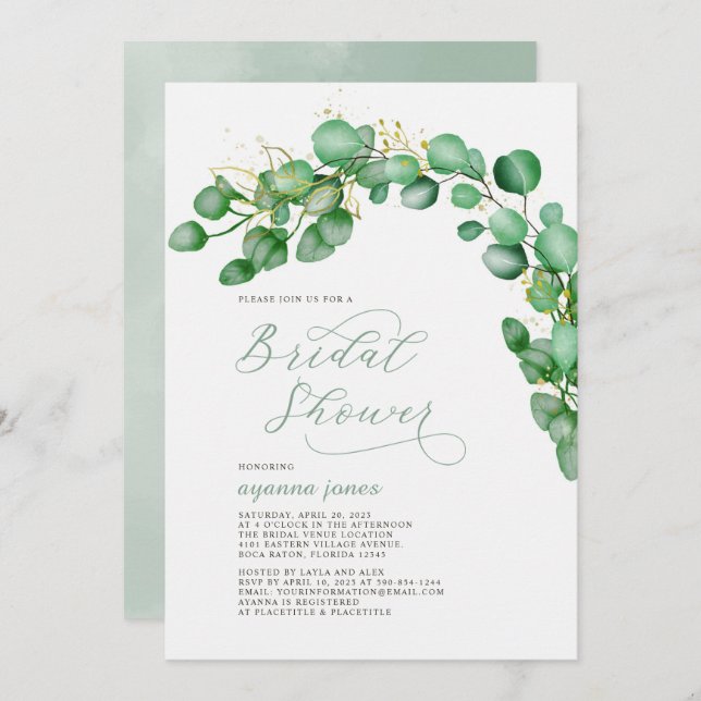 Elegant Eucalyptus Greenery Bridal Shower Invitation (Front/Back)