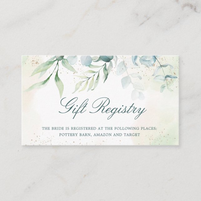 Elegant Eucalyptus Greenery Bridal Shower Registry Enclosure Card (Front)