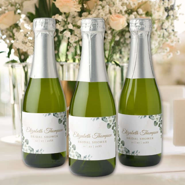 Elegant Eucalyptus Greenery Bridal Shower Sparkling Wine Label (Creator Uploaded)