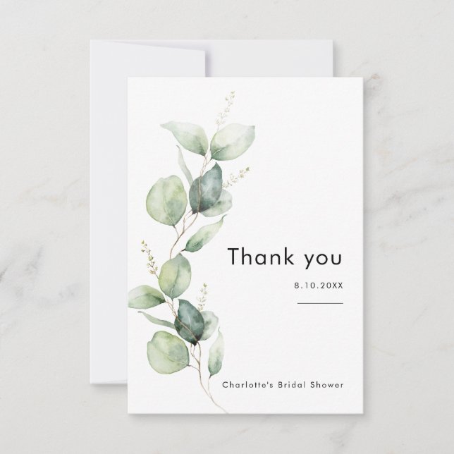 Elegant Eucalyptus Greenery Bridal Shower Thank You Card (Front)