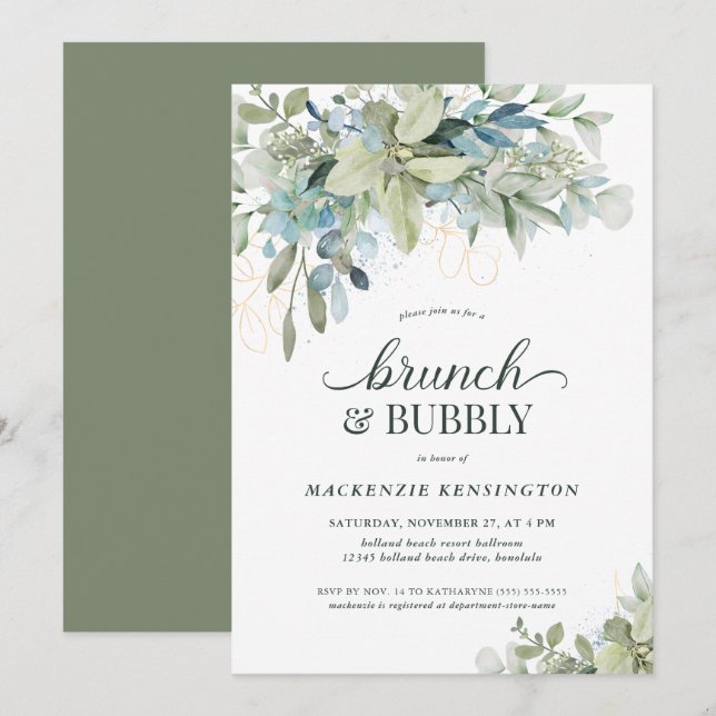 Elegant Eucalyptus Greenery Brunch Bubbly Invitation (Front/Back)