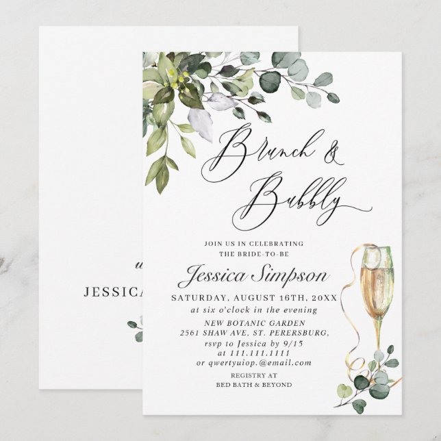 Elegant Eucalyptus Greenery Brunch & Bubbly Invitation (Front/Back)
