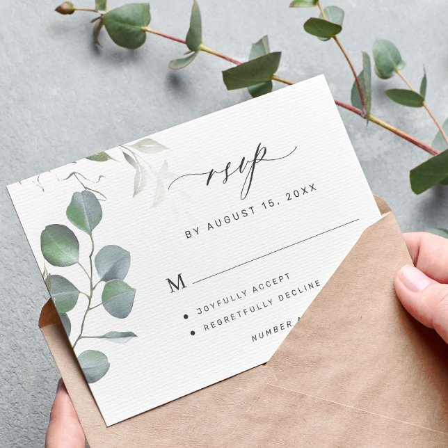 Elegant eucalyptus greenery chic wedding RSVP card (Creator Uploaded)