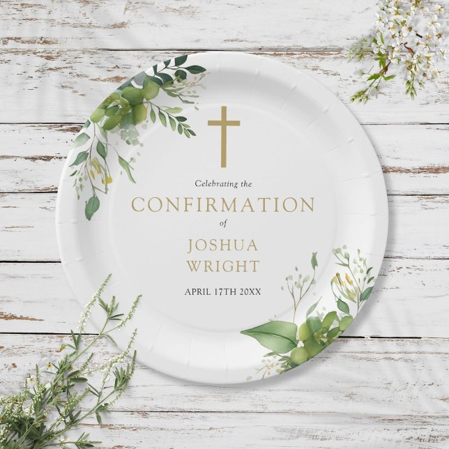Elegant Eucalyptus Greenery Confirmation Paper Plate (Elegant Eucalyptus Greenery Confirmation Paper Plates)