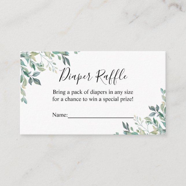 Elegant Eucalyptus Greenery Diaper Raffle Ticket Enclosure Card (Front)