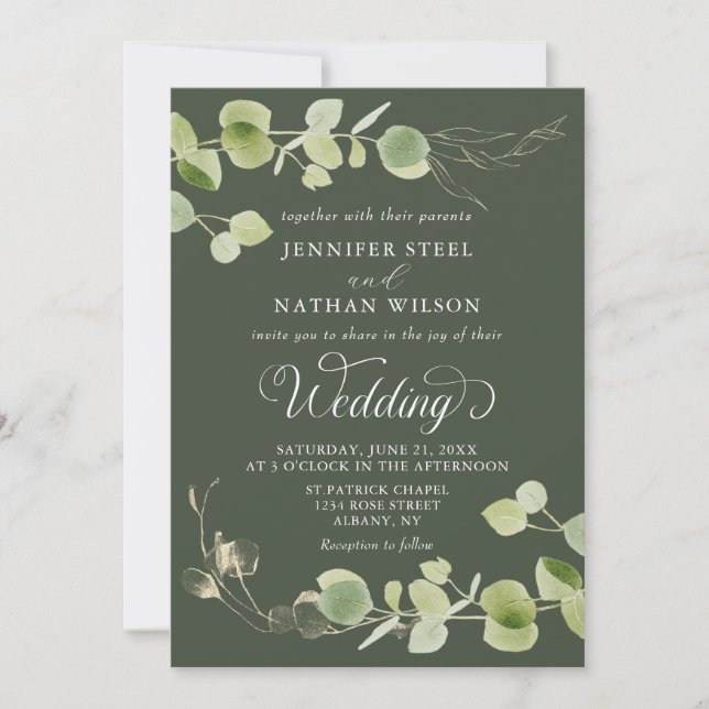 Elegant Eucalyptus Greenery Double-Sided Wedding Invitation (Front)