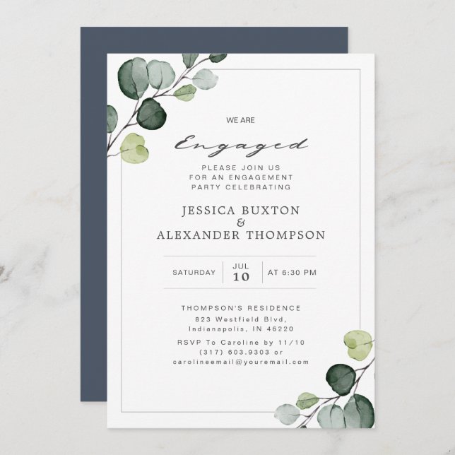Elegant Eucalyptus Greenery Engagement Party Invitation (Front/Back)