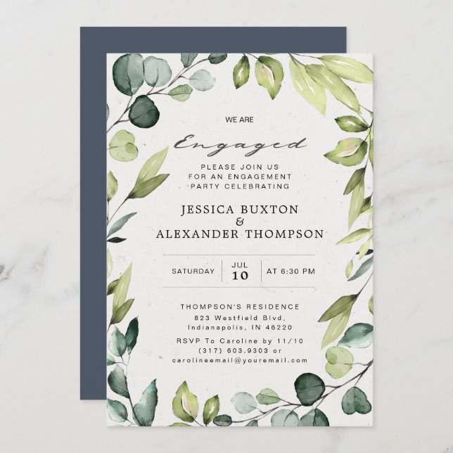 Elegant Eucalyptus Greenery Engagement Party Invitation (Front/Back)