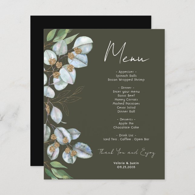 Elegant Eucalyptus Greenery Event Menu (Front/Back)