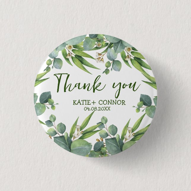 Elegant Eucalyptus Greenery Favour Thank You 3 Cm Round Badge (Front)