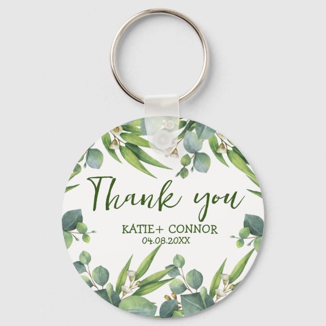 Elegant Eucalyptus Greenery Favour Thank You   Key Ring (Front)