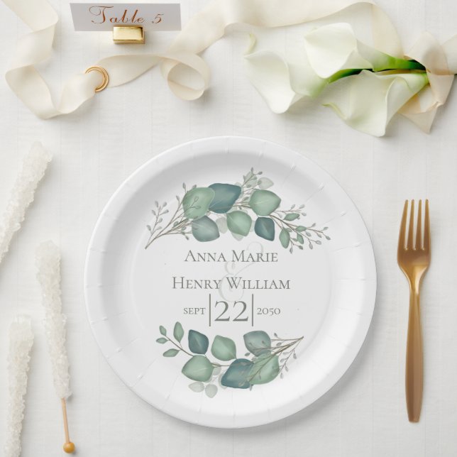 Elegant Eucalyptus Greenery Foliage Leaves Paper Plate (Wedding)