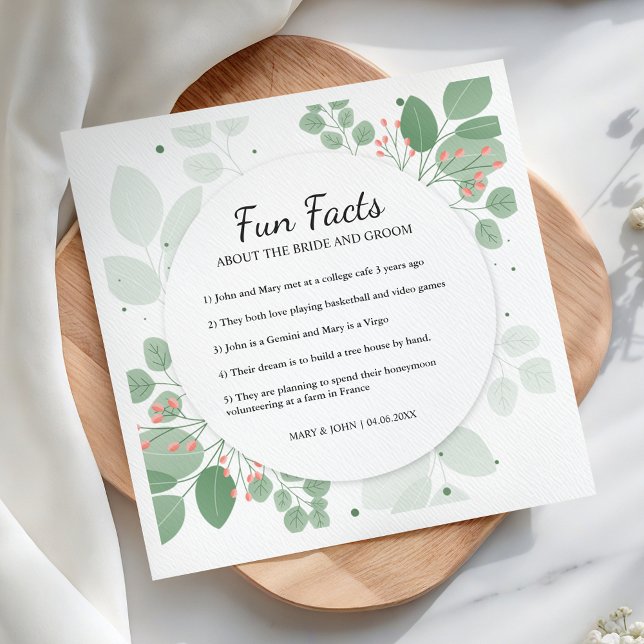 Elegant Eucalyptus Greenery Fun Facts Wedding Napkin (Creator Uploaded)