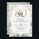 Elegant Eucalyptus Greenery Gold 80th Birthday Invitation<br><div class="desc">Elegant botanical-themed 80th birthday invitation featuring beautiful watercolor greenery in sage green and gold</div>