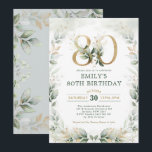 Elegant Eucalyptus Greenery Gold 80th Birthday Invitation<br><div class="desc">Elegant botanical-themed 80th birthday invitation featuring beautiful watercolor greenery in sage green and gold</div>