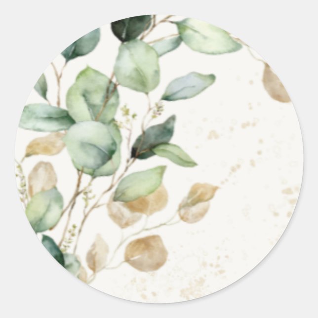 Elegant Eucalyptus Greenery & Gold Accents Wedding Classic Round Sticker (Front)