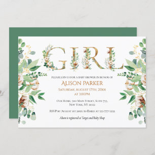 Elegant Eucalyptus Greenery Gold Baby Girl Shower Invitation